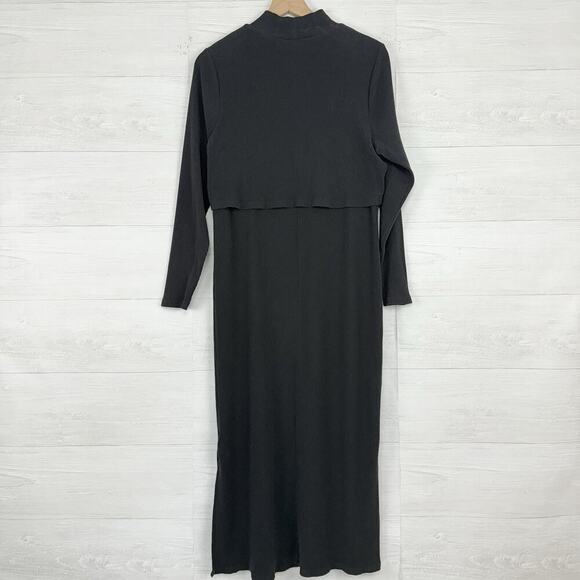 Old Navy Maternity Mock Neck Nursing Sweater Dress Size XL Black Rib Knit Midi - Picture 9 of 16